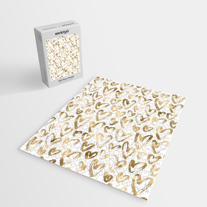 Gold Love Hearts Pattern on White Jigsaw Puzzle Gallery Image 2