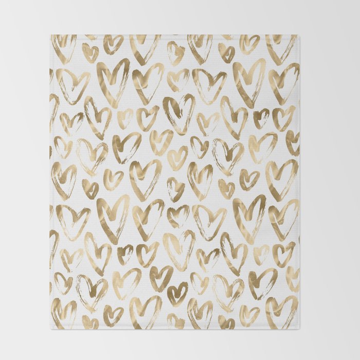 Gold Love Hearts Pattern on White Throw Blanket Gallery Image 2