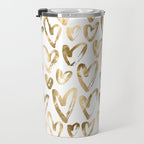 Gold Love Hearts Pattern on White Travel Mug Gallery Image 3