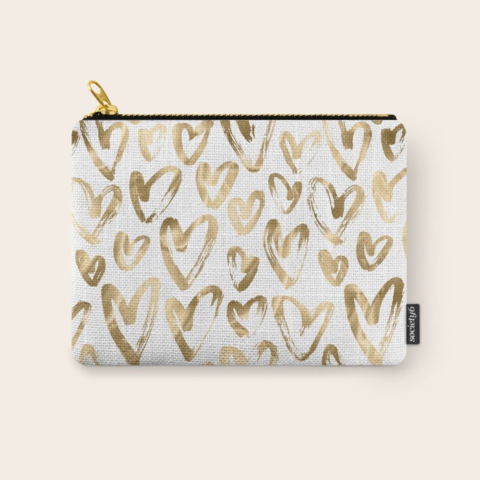 Gold Love Hearts Pattern on White Carry All Pouch Gallery Image 1