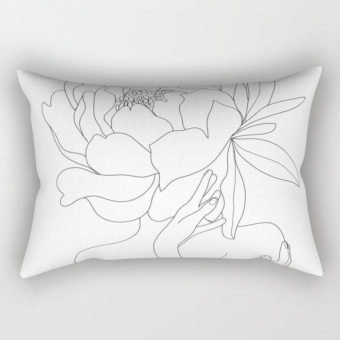 Minimal Line Art Woman Flower Head Rectangular Pillow Gallery Image 1