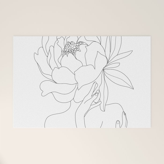 Minimal Line Art Woman Flower Head Welcome Mat Gallery Image 1