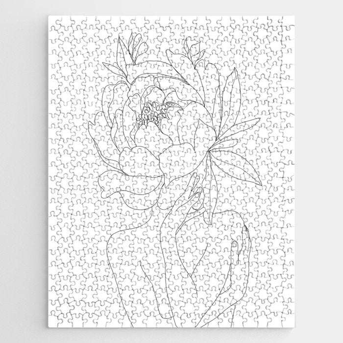 Minimal Line Art Woman Flower Head Jigsaw Puzzle Gallery Image 1