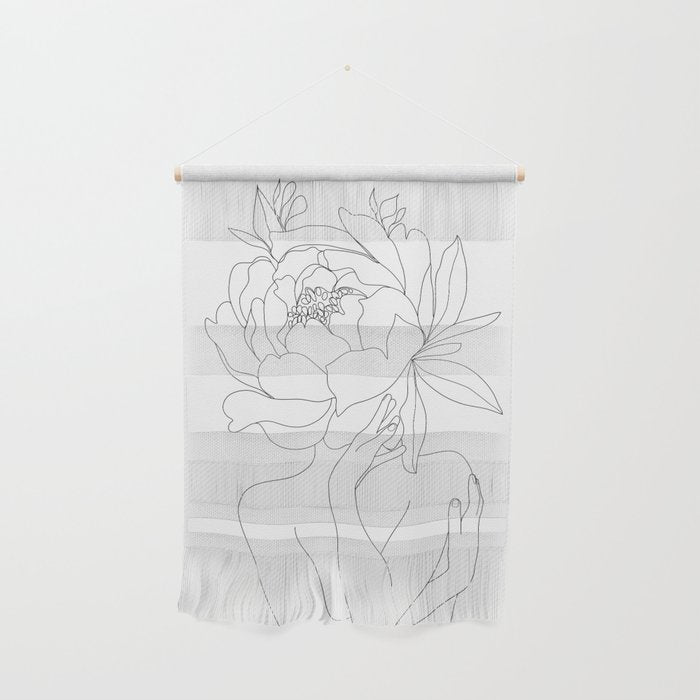 Minimal Line Art Woman Flower Head Wall Hanging Gallery Image 1