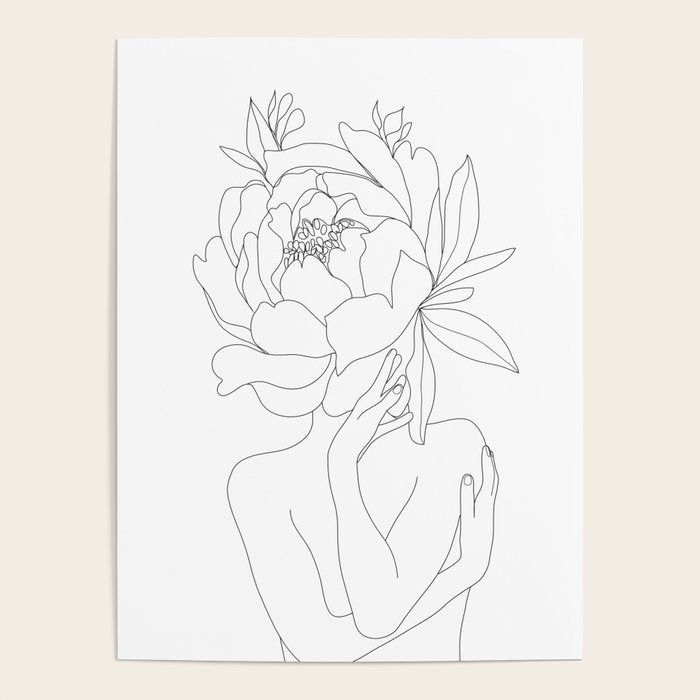 Minimal Line Art Woman Flower Head Poster Gallery Image 4