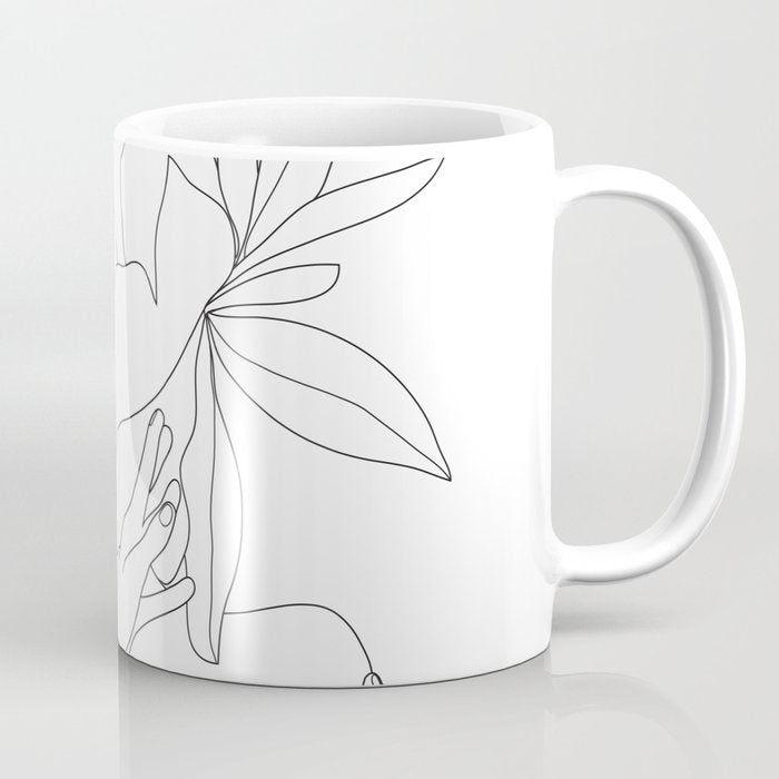 Minimal Line Art Woman Flower Head Coffee Mug Gallery Image 1