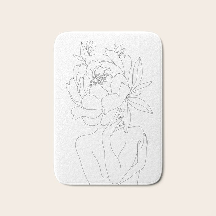 Minimal Line Art Woman Flower Head Bath Mat Gallery Image 1