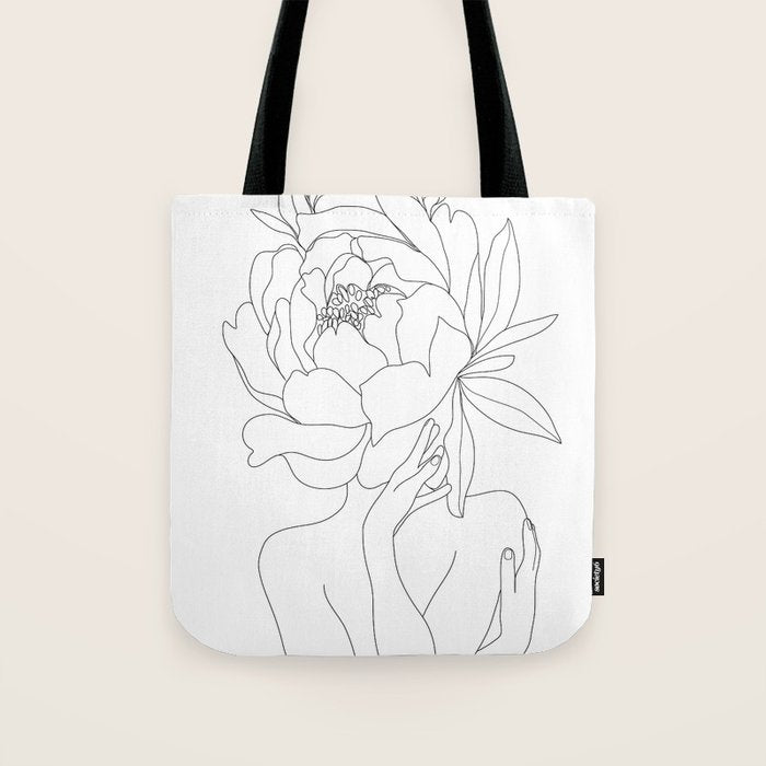 Minimal Line Art Woman Flower Head Tote Bag Gallery Image 1