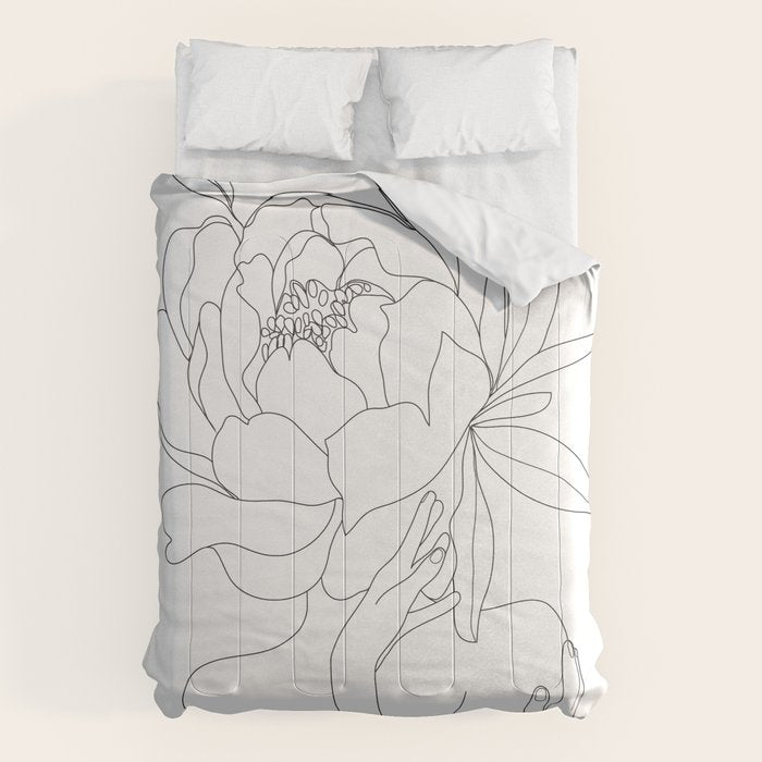 Minimal Line Art Woman Flower Head Comforter Gallery Image 6