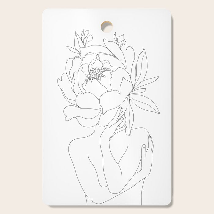 Minimal Line Art Woman Flower Head Cutting Board Gallery Image 1