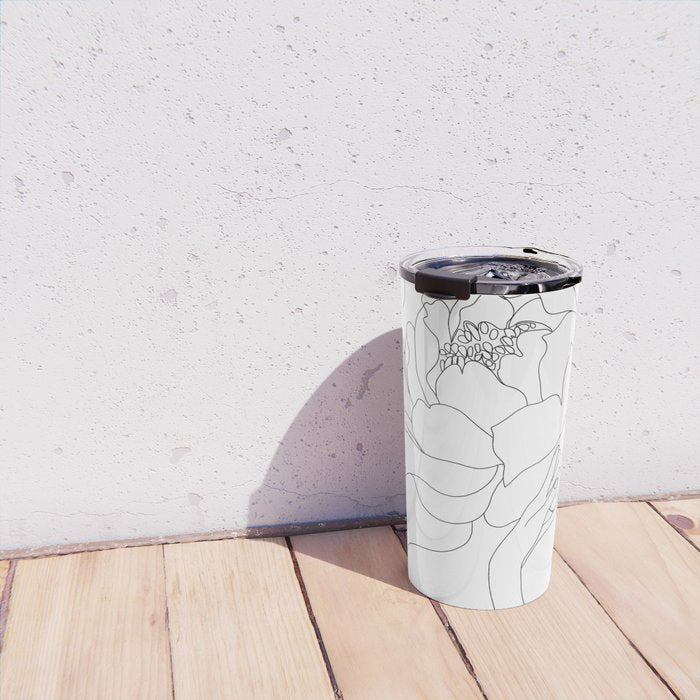Minimal Line Art Woman Flower Head Travel Mug Gallery Image 4