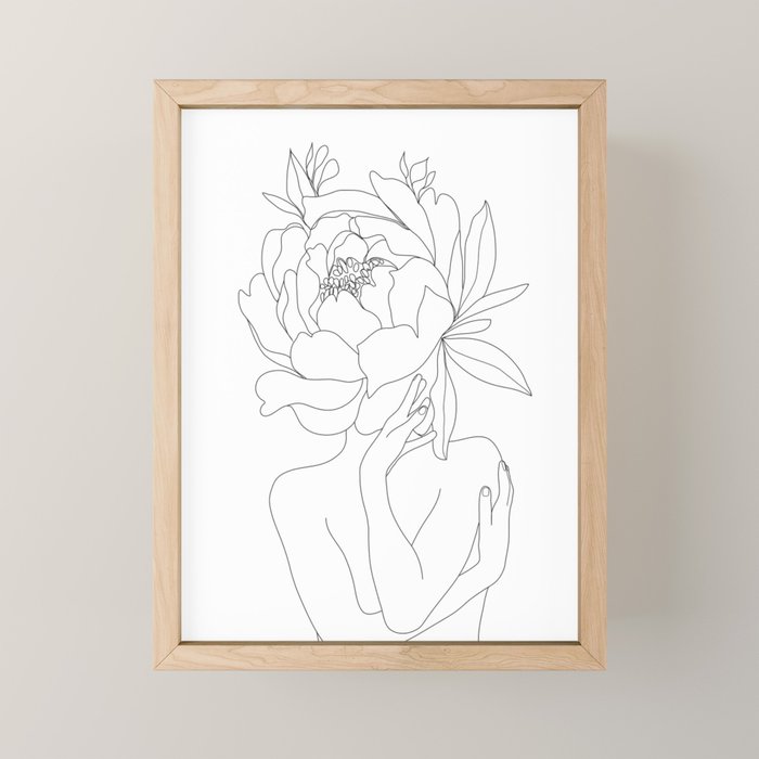 Minimal Line Art Woman Flower Head Mini Art Print Gallery Image 1