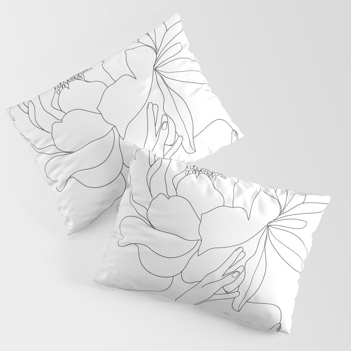 Minimal Line Art Woman Flower Head Pillow Sham Gallery Image 1