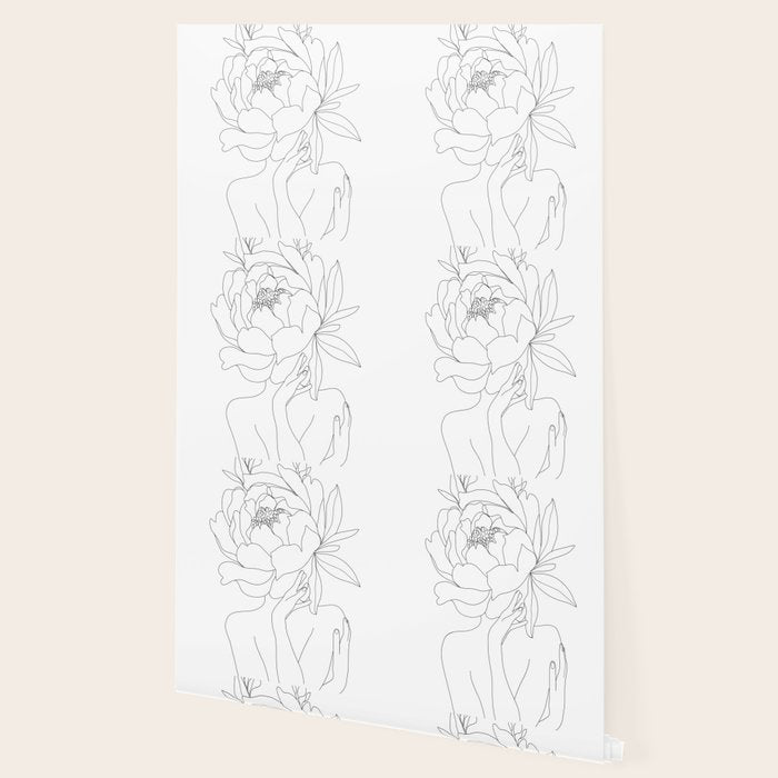 Minimal Line Art Woman Flower Head Wallpaper Gallery Image 2
