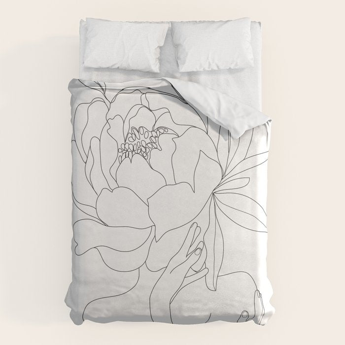 Minimal Line Art Woman Flower Head Duvet Cover Gallery Image 6