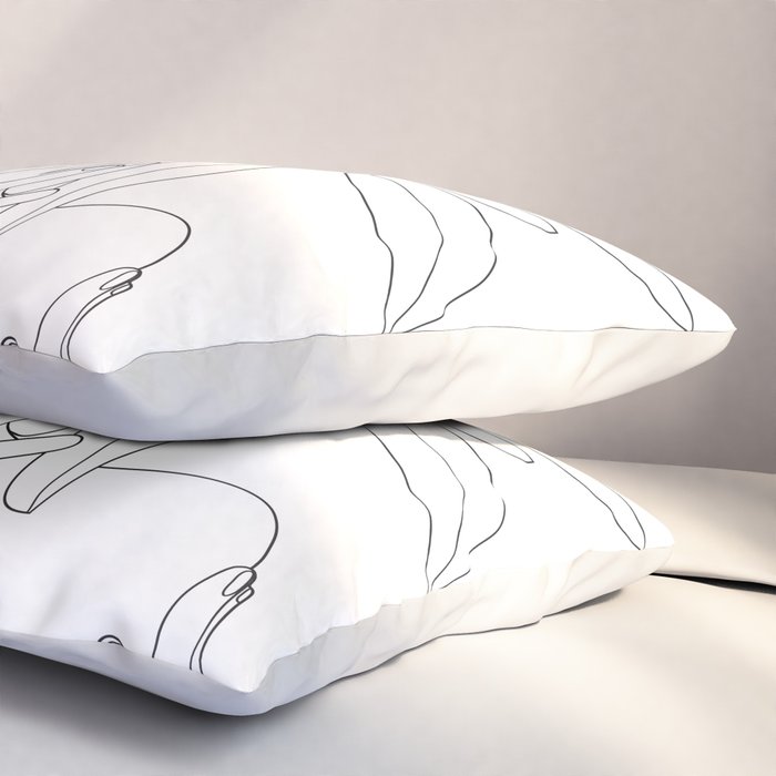 Minimal Line Art Woman Flower Head Pillow Sham Gallery Image 3