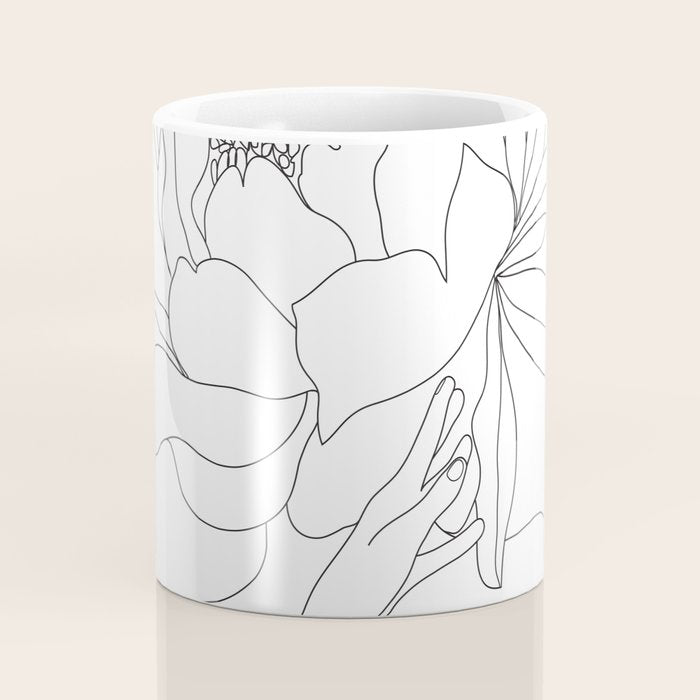 Minimal Line Art Woman Flower Head Coffee Mug Gallery Image 4