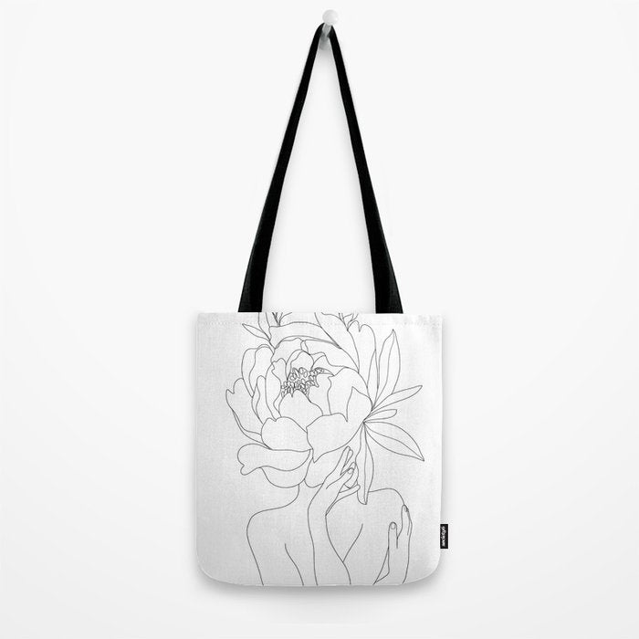 Minimal Line Art Woman Flower Head Tote Bag Gallery Image 2