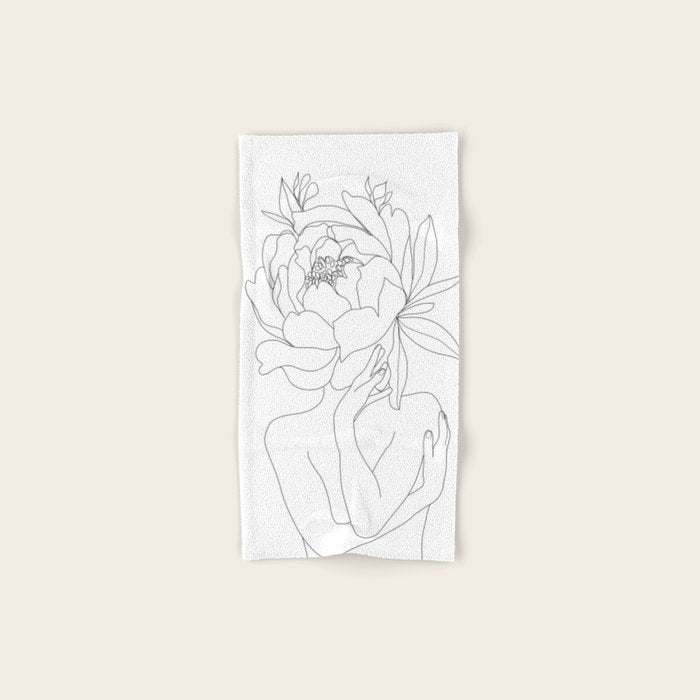 Minimal Line Art Woman Flower Head Towels Gallery Image 1