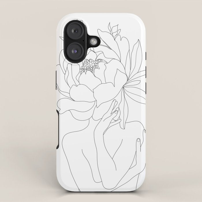 Minimal Line Art Woman Flower Head iPhone Case Gallery Image 1
