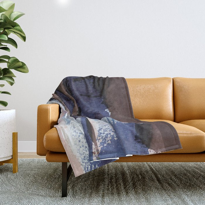 Indigo Brushwork Throw Blanket Gallery Image 1