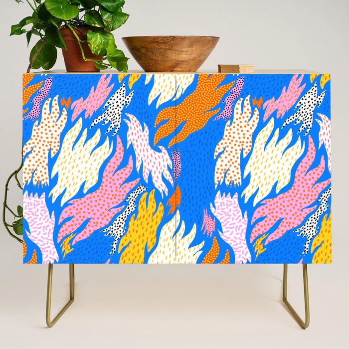 Abstract hand drawn shapes doodle pattern Credenza Gallery Image 1