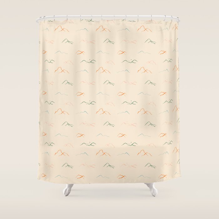 Hand drawn mountain landscape doodle pattern Shower Curtain Gallery Image 1