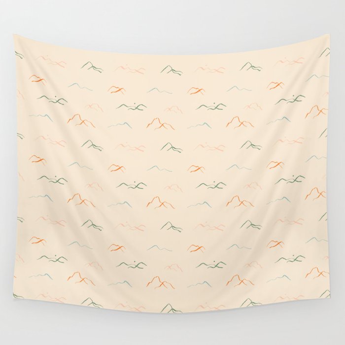 Hand drawn mountain landscape doodle pattern Wall Tapestry Gallery Image 1