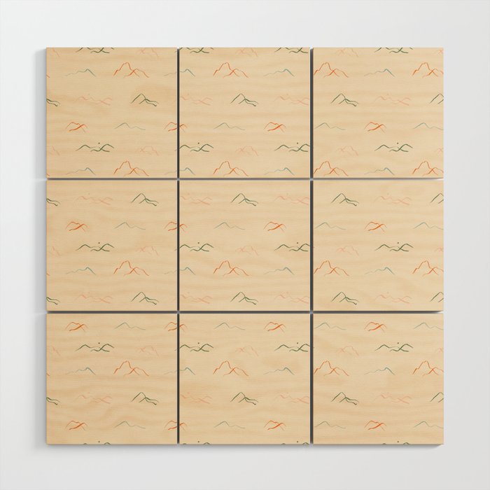 Hand drawn mountain landscape doodle pattern Wood Wall Art Gallery Image 1