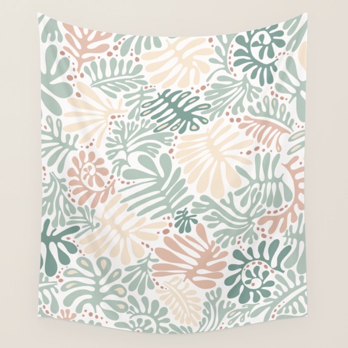 Matisse leaves pattern modern minimalistic pastel crayon soft colors Wall Tapestry Gallery Image 4