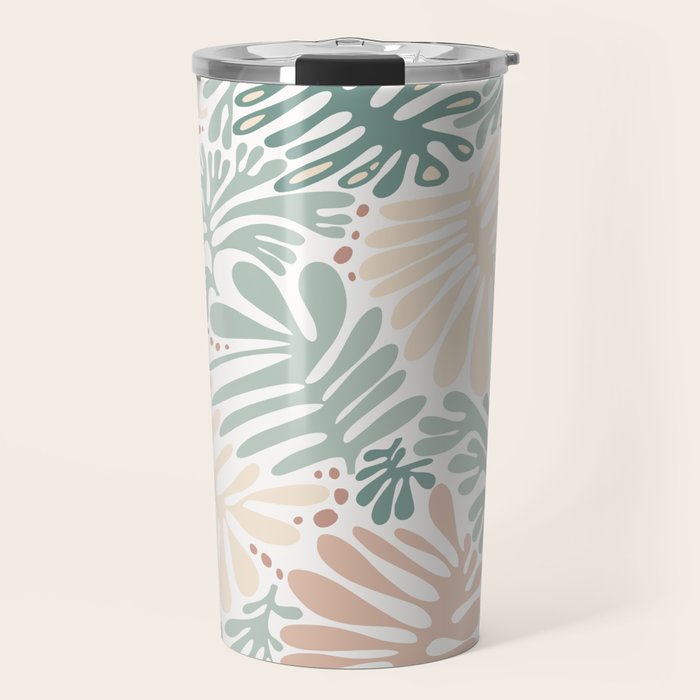 Matisse leaves pattern modern minimalistic pastel crayon soft colors Travel Mug Gallery Image 1