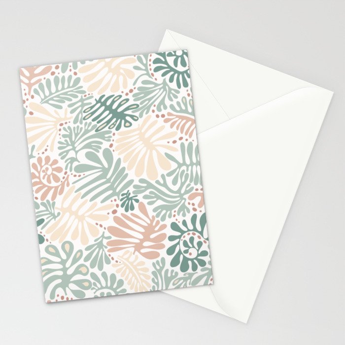 Matisse leaves pattern modern minimalistic pastel crayon soft colors Stationery Card Gallery Image 2