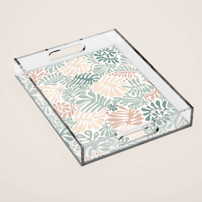 Matisse leaves pattern modern minimalistic pastel crayon soft colors Acrylic Tray Gallery Image 1