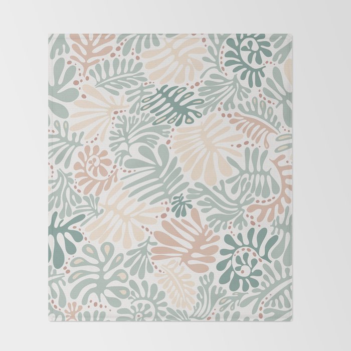 Matisse leaves pattern modern minimalistic pastel crayon soft colors Throw Blanket Gallery Image 2