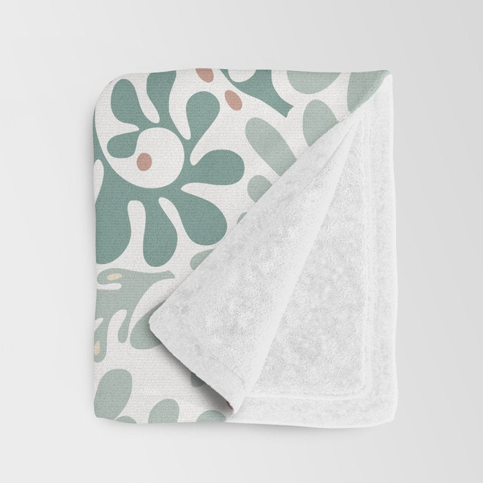 Matisse leaves pattern modern minimalistic pastel crayon soft colors Throw Blanket Gallery Image 3