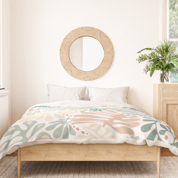 Matisse leaves pattern modern minimalistic pastel crayon soft colors Duvet Cover Gallery Image 3