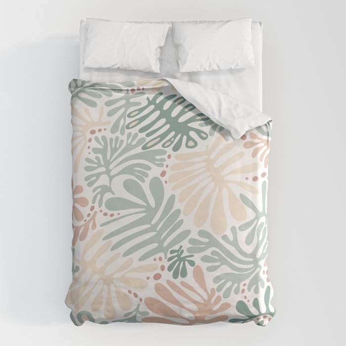Matisse leaves pattern modern minimalistic pastel crayon soft colors Duvet Cover Gallery Image 6