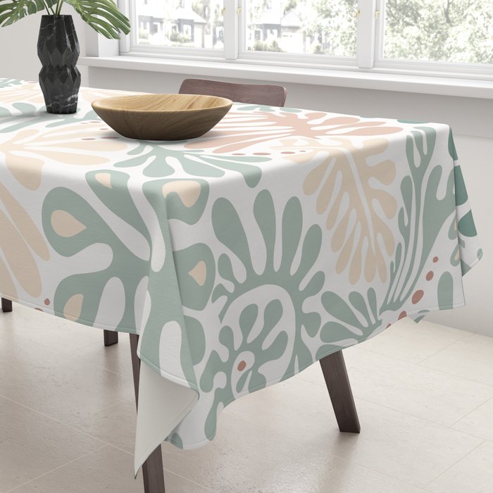 Matisse leaves pattern modern minimalistic pastel crayon soft colors Tablecloth Gallery Image 3