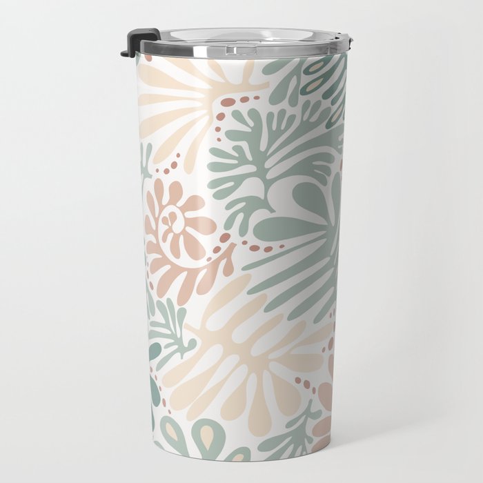 Matisse leaves pattern modern minimalistic pastel crayon soft colors Travel Mug Gallery Image 3