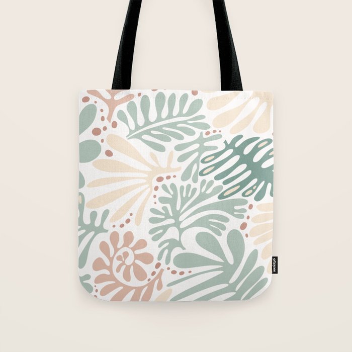 Matisse leaves pattern modern minimalistic pastel crayon soft colors Tote Bag Gallery Image 1