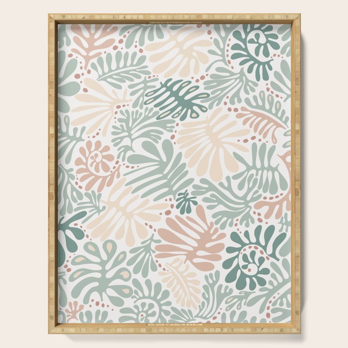 Matisse leaves pattern modern minimalistic pastel crayon soft colors Serving Tray Gallery Image 1
