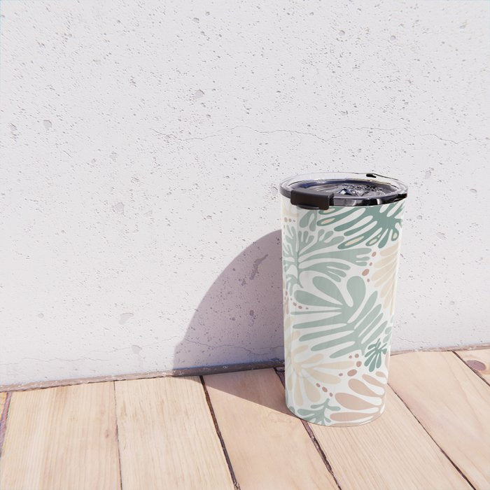Matisse leaves pattern modern minimalistic pastel crayon soft colors Travel Mug Gallery Image 4
