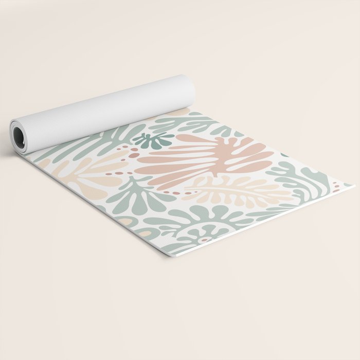 Matisse leaves pattern modern minimalistic pastel crayon soft colors Yoga Mat Gallery Image 2