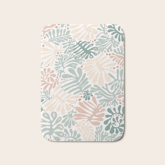 Matisse leaves pattern modern minimalistic pastel crayon soft colors Bath Mat Gallery Image 1