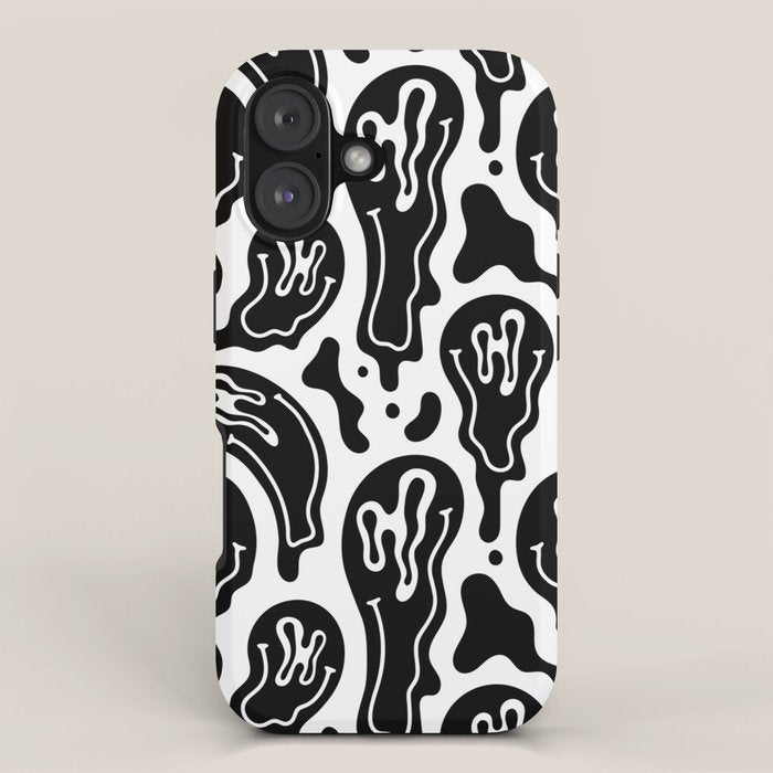 Black and white melted happy face pattern iPhone Case Gallery Image 1