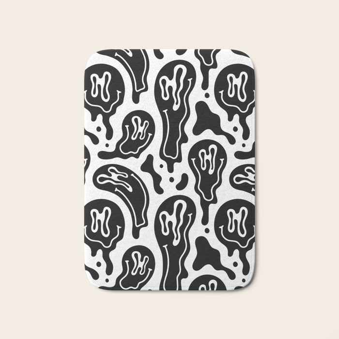 Black and white melted happy face pattern Bath Mat Gallery Image 1