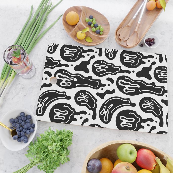 Black and white melted happy face pattern Cutting Board Gallery Image 2