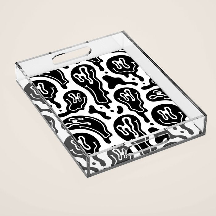 Black and white melted happy face pattern Acrylic Tray Gallery Image 1