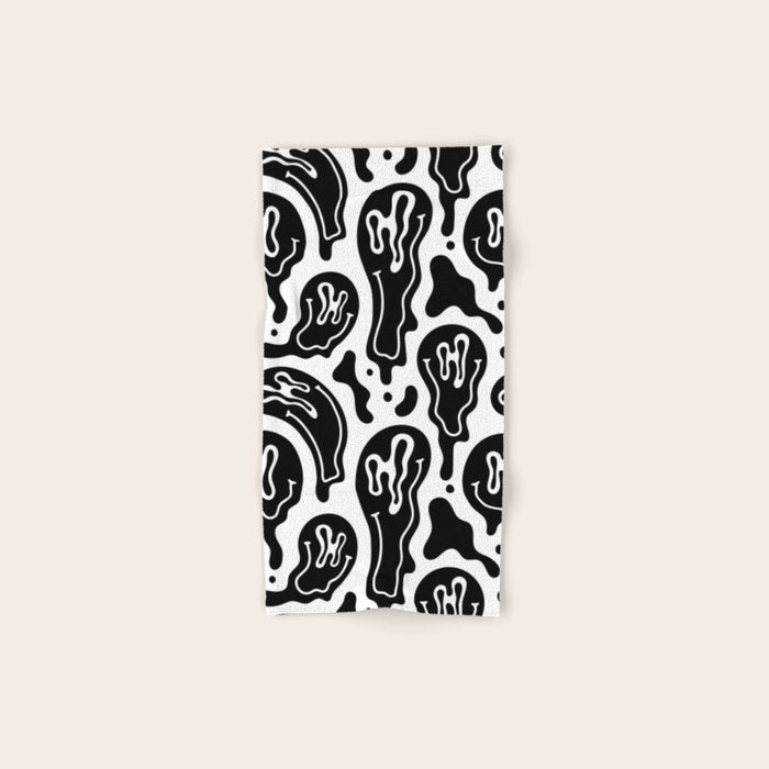 Black and white melted happy face pattern Bath Towel Gallery Image 1