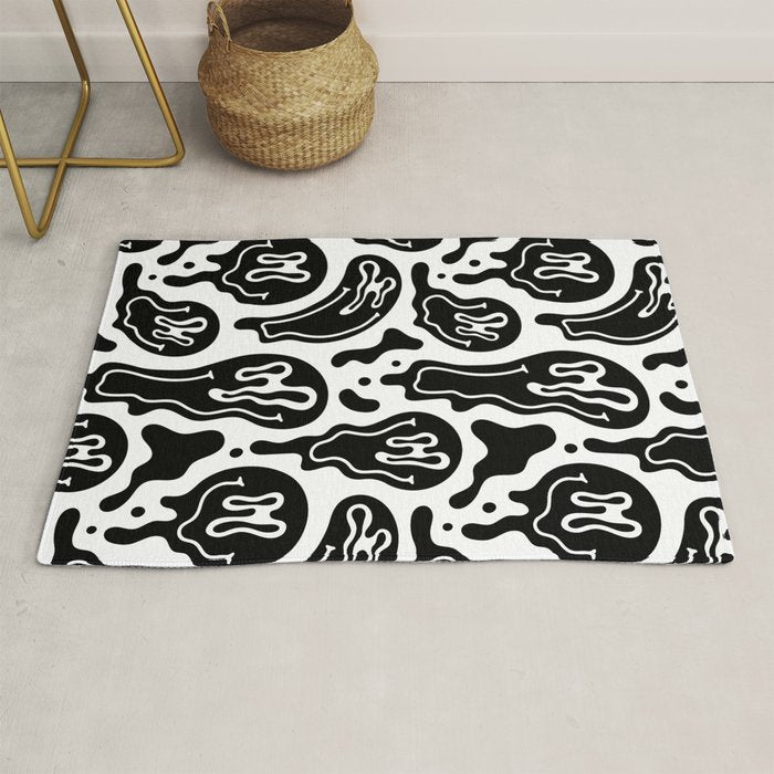 Black and white melted happy face pattern Rug Gallery Image 1
